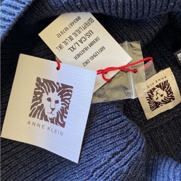 Bohemian Knit Turtleneck Navy Blue Knit Sweater Fringe Detail New With Tag Large - Picture 11 of 11